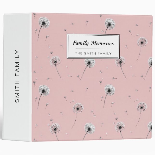 Minimalist Dandelion Seed Pattern Pink (1) Binder (Front/Spine)