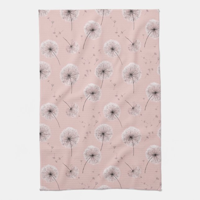 Minimalist Dandelion Seed Pattern Pink (1) Kitchen Towel (Vertical)