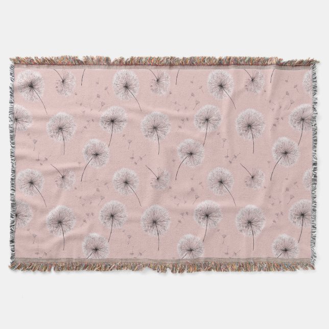 Minimalist Dandelion Seed Pattern Pink (1) Throw Blanket (Front)
