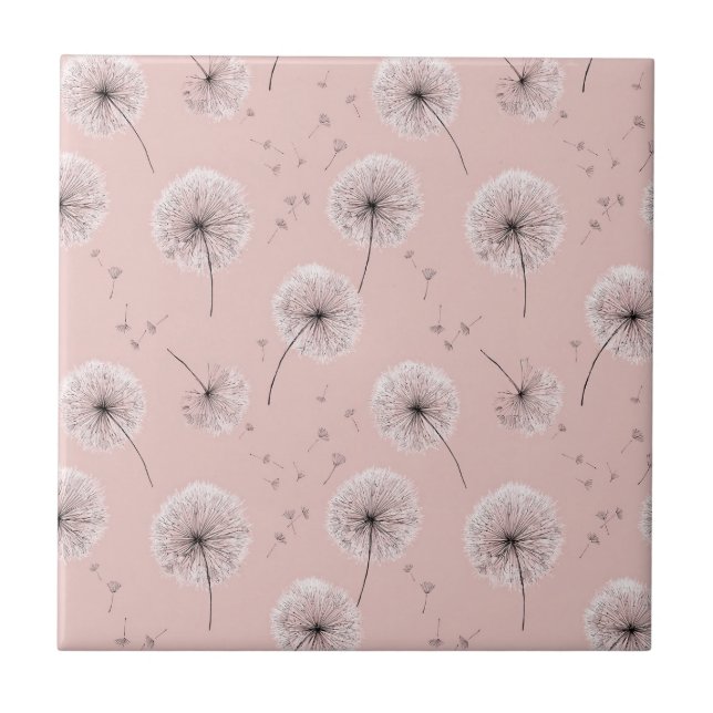 Minimalist Dandelion Seed Pattern Pink (1) Tile (Front)