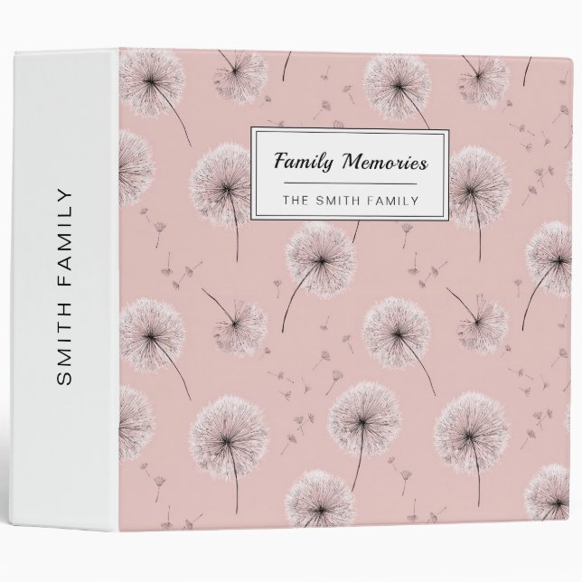 Minimalist Dandelion Seed Pattern Pink (2) Binder (Front/Spine)