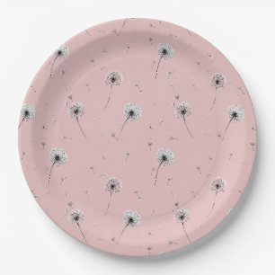 Minimalist Dandelion Seed Pattern Pink (2) Paper Plate