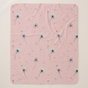 Minimalist Dandelion Seed Pattern Pink (2) Sherpa Blanket