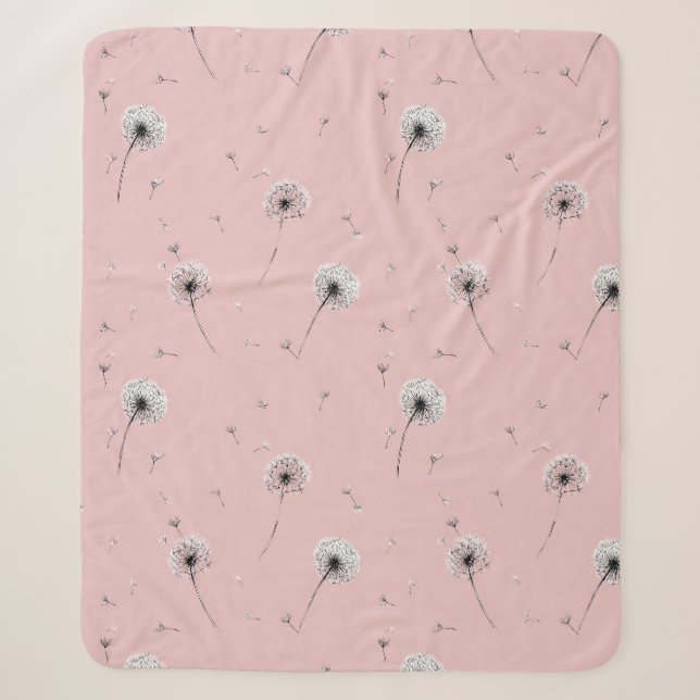 Minimalist Dandelion Seed Pattern Pink (2) Sherpa Blanket (Front)