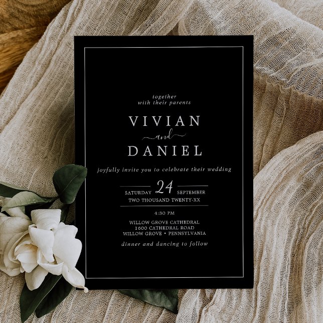 Minimalist | Dark Black Frame Wedding Invitation (Creator Uploaded)