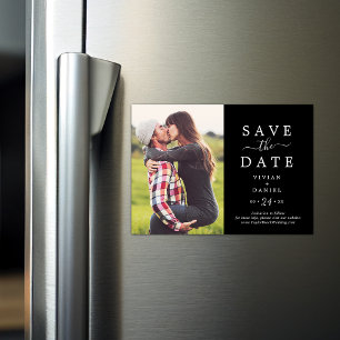 Minimalist Dark Black Photo Save the Date Magnetic Invitation