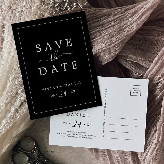 Minimalist | Dark Black Save the Date Invitation Postcard (Creator Uploaded)