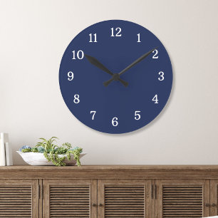 Minimalist Dark Blue And White Numbers Round Clock