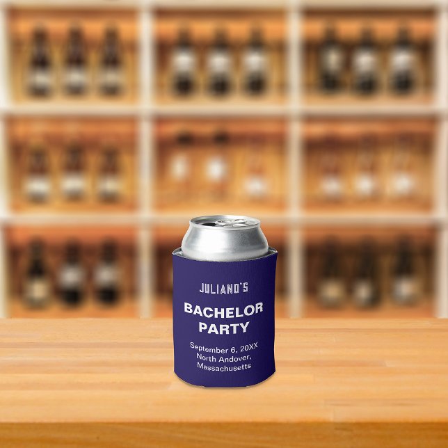 Minimalist Dark Blue Bachelor Party Can Cooler (Creator Uploaded)
