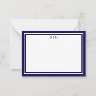 Minimalist dark blue Double Border Monogram Card