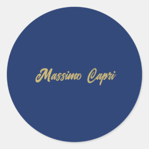 Minimalist Dark Blue Gold Color Own Name Bold Text Classic Round Sticker
