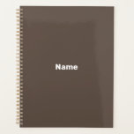 Minimalist dark brown custom text year monogram planner<br><div class="desc">Minimalist dark brown custom text,  name,  year,  initials or monogram personalized Planner.
Custom white text on dark brown plain solid colour background.</div>