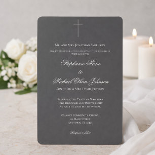 Minimalist Dark Cross Formal Church Wedding Invitation