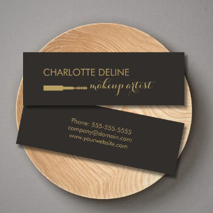 Minimalist Dark Gold Brush Makeup Artist Mini Business Card