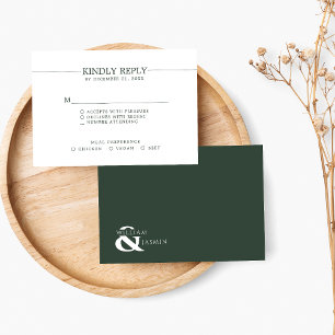 Minimalist Dark Green Ampersand Names Wedding RSVP Card