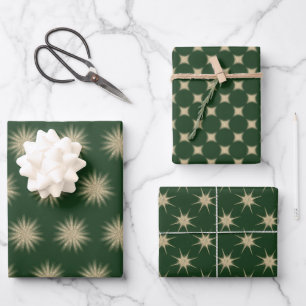 Minimalist Dark Green Elegant Gold Starbursts Wrapping Paper Sheet