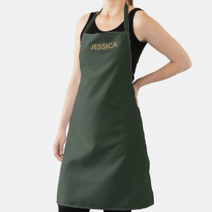 Minimalist dark green gold script apron