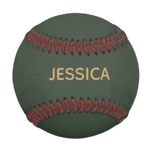 Minimalist dark green gold script personalized baseball