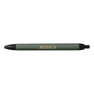 Minimalist dark green gold script personalized black ink pen