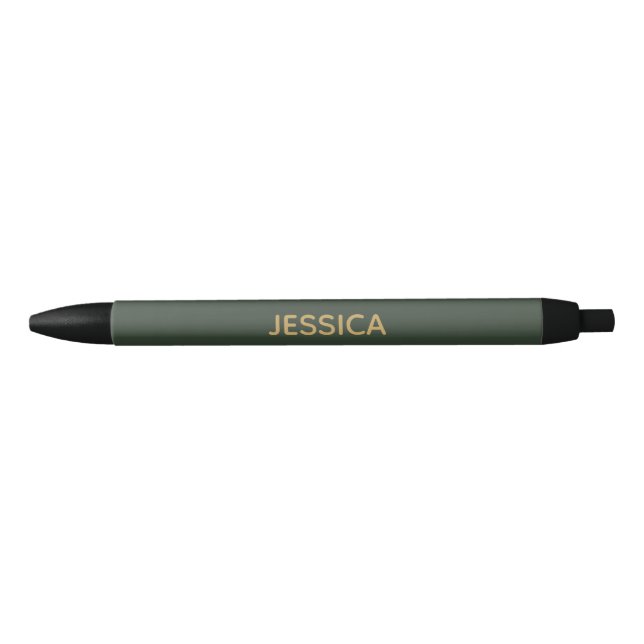 Minimalist dark green gold script personalized black ink pen (Front)