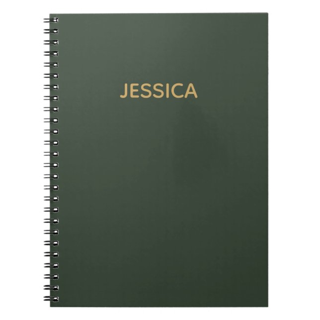 Minimalist dark green gold script personalized notebook (Front)