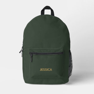 Minimalist dark green gold script personalized printed backpack