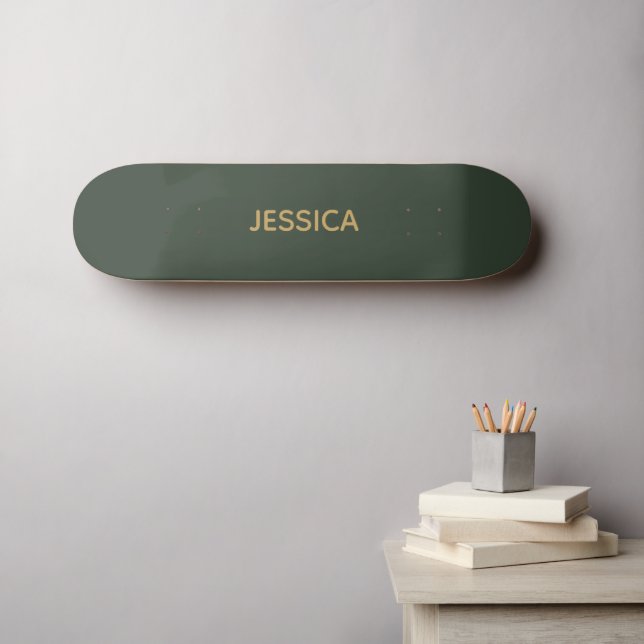 Minimalist dark green gold script personalized skateboard (Wall Art (Horz))