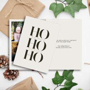 Minimalist Dark Green "HO HO HO" Photo Christmas  Holiday Card