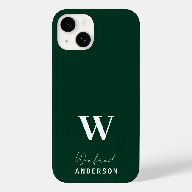 Minimalist Dark Green Stylish Monogram Custom Name Case-Mate iPhone Case (Back)