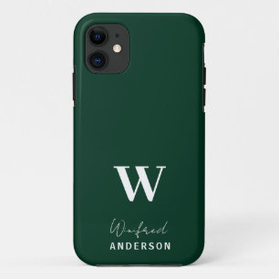 Minimalist Dark Green Stylish Monogram Custom Name iPhone 11 Case