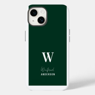 Minimalist Dark Green Stylish Monogram Custom Name iPhone 14 Case