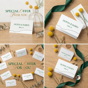 Minimalist Dark Green & Torn Paper Edge Wedding Fo Place Card
