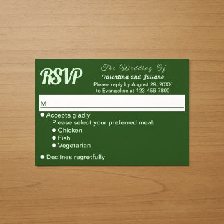 Minimalist Dark Green Wedding RSVP Card