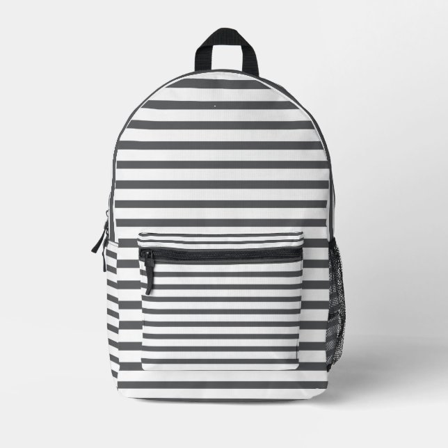 Minimalist Dark Grey and White Striped Backpack  (Front)