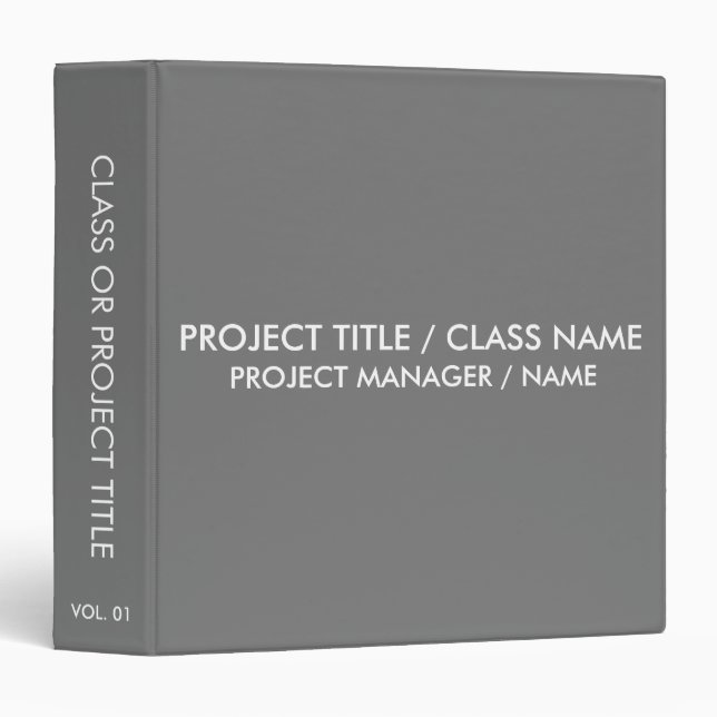 Minimalist dark grey custom school class project  binder (Front/Spine)