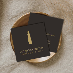 Minimalist Dark Grey Gold Lipstick Makeup Artist Square Business Card