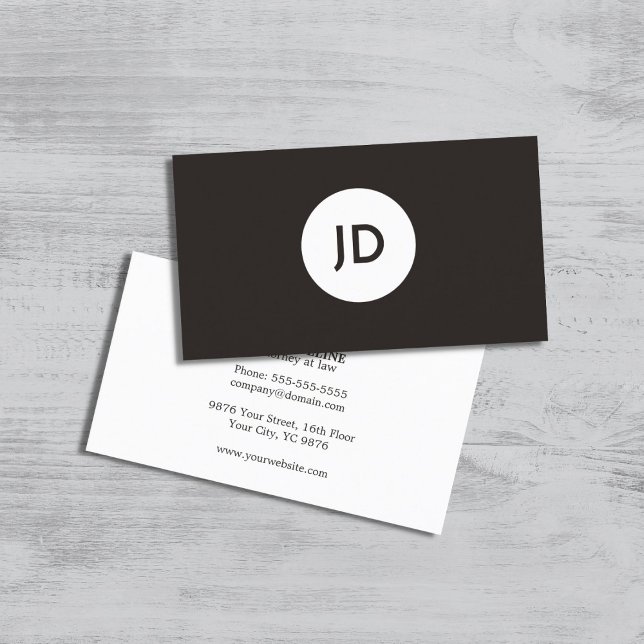 Minimalist Dark Grey White Monogram Attorney Business Card (Creator Uploaded)