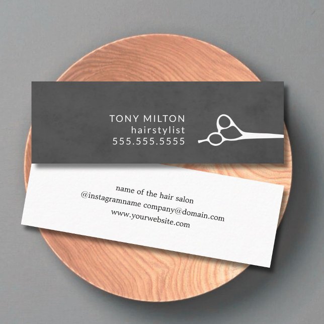 Minimalist Dark Grey White Scissors Hairstylist Mini Business Card (Creator Uploaded)
