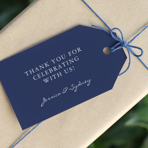 Minimalist Dark Navy Blue Script Custom Thank You Gift Tags