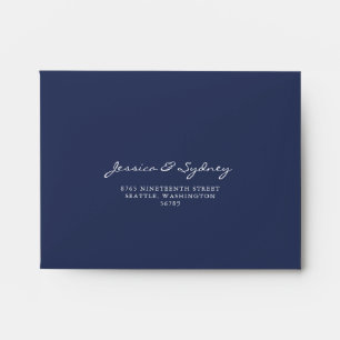 Minimalist Dark Navy Blue Script RSVP Address Envelope
