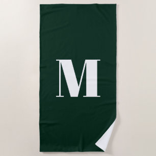 Minimalist dark pine green custom monogram initial beach towel