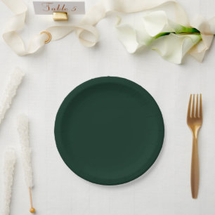 Minimalist dark pine green solid plain elegant paper plate