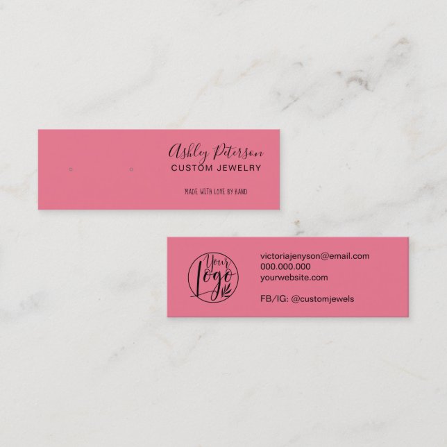 Minimalist dark pink jewellery earring  mini business card (Front/Back)