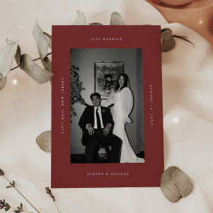 Minimalist Dark Red 2-Photo Wedding Elopement Announcement