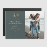 Minimalist Dark Teal & Sepia Branch Wedding Photo
