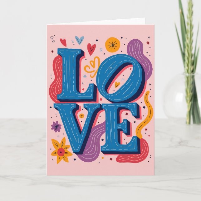Minimalist Dashed Line Love Card (Front)