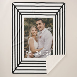 Minimalist Dated Modern Black & White with Couple Sherpa Blanket