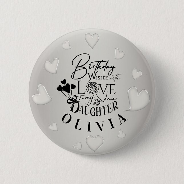 Minimalist Daughter Birthday Lettering 2 Inch Round Button (Front)