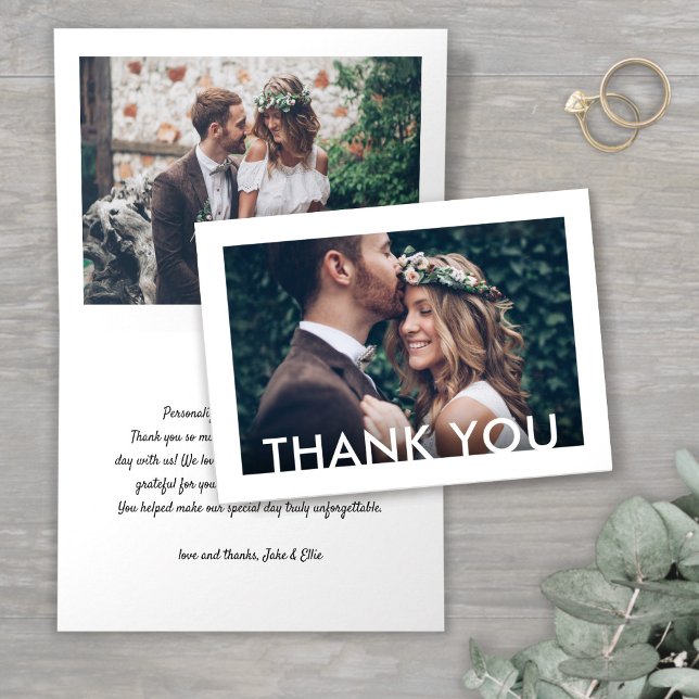 Minimalist Deco Typography Simple 2 Photo Wedding Thank You Card (Creator Uploaded)