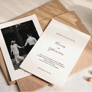 Minimalist Deep Burgundy Photo Wedding Invitation